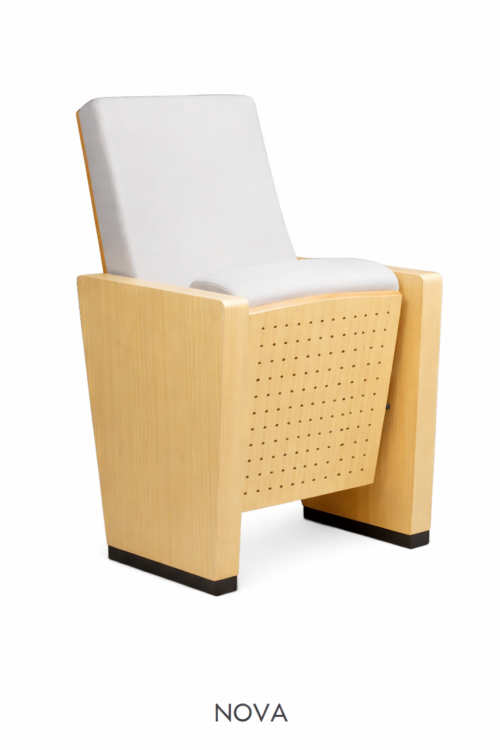 Butaca Nova para capacitación y educación con estructura de madera y asiento tapizado, ideal para auditorios y espacios laborales.