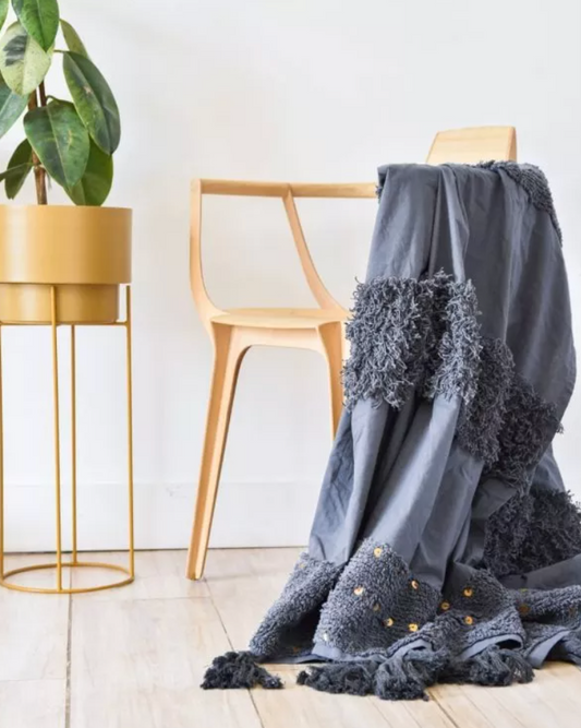 Manta Handira Big Azul oscuro | Diseño elegante con pompones