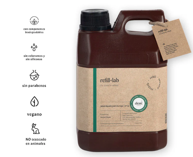 Jabón líquido para ropa Refill Lab 2 litros – Detalle del tapón