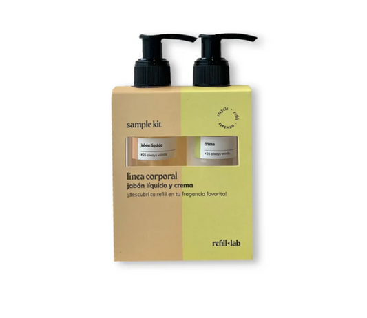 Sample Kit Corporal Refill Lab – probá jabón líquido y crema corporal recargables antes de elegir | Tienda de Banquitos