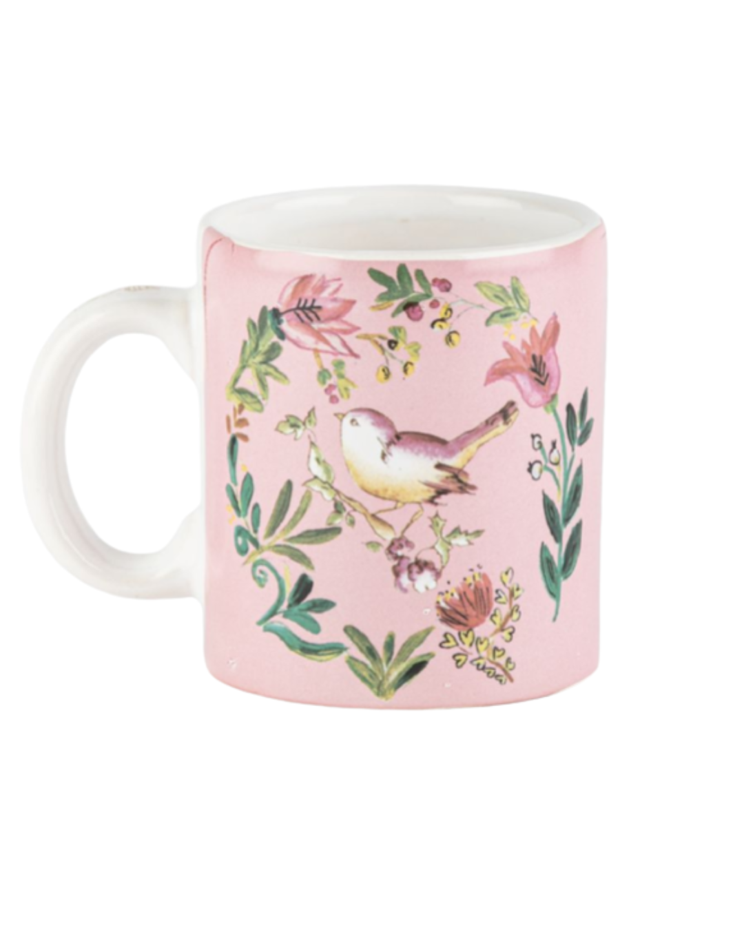 Taza de cerámica Elsata Pajarito – Colores verde, rosa y blanco - 3 cuotas sin interés