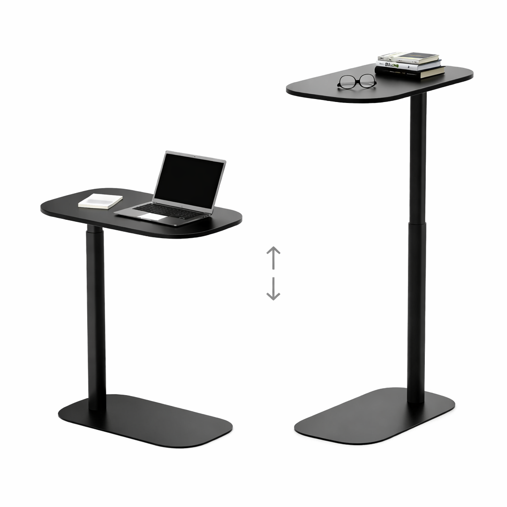 Mesa de arrime Besides negra con altura ajustable, ideal como mesa auxiliar para sillón o notebook.
