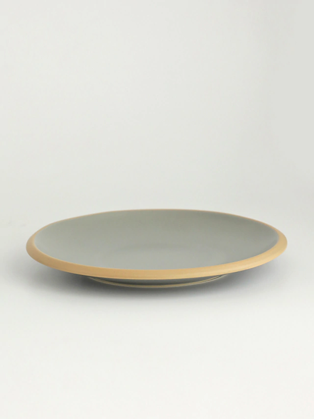 plato playo hampshire redondo color gris y beige de porcelana