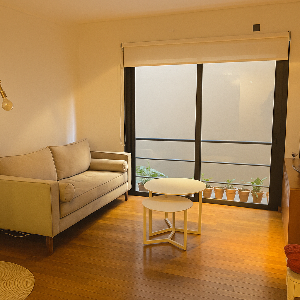 Disfruta de la serenidad y el estilo con este moderno sofá gris, que aporta confort y elegancia a cualquier espacio. El diseño minimalista y los cojines cilíndricos proporcionan una estética simple y sofisticada. Junto con una lámpara de pie de líneas limpias, un espejo grande y mesas auxiliares blancas, este ambiente luminoso es perfecto para quienes buscan crear un refugio relajante y funcional en su hogar