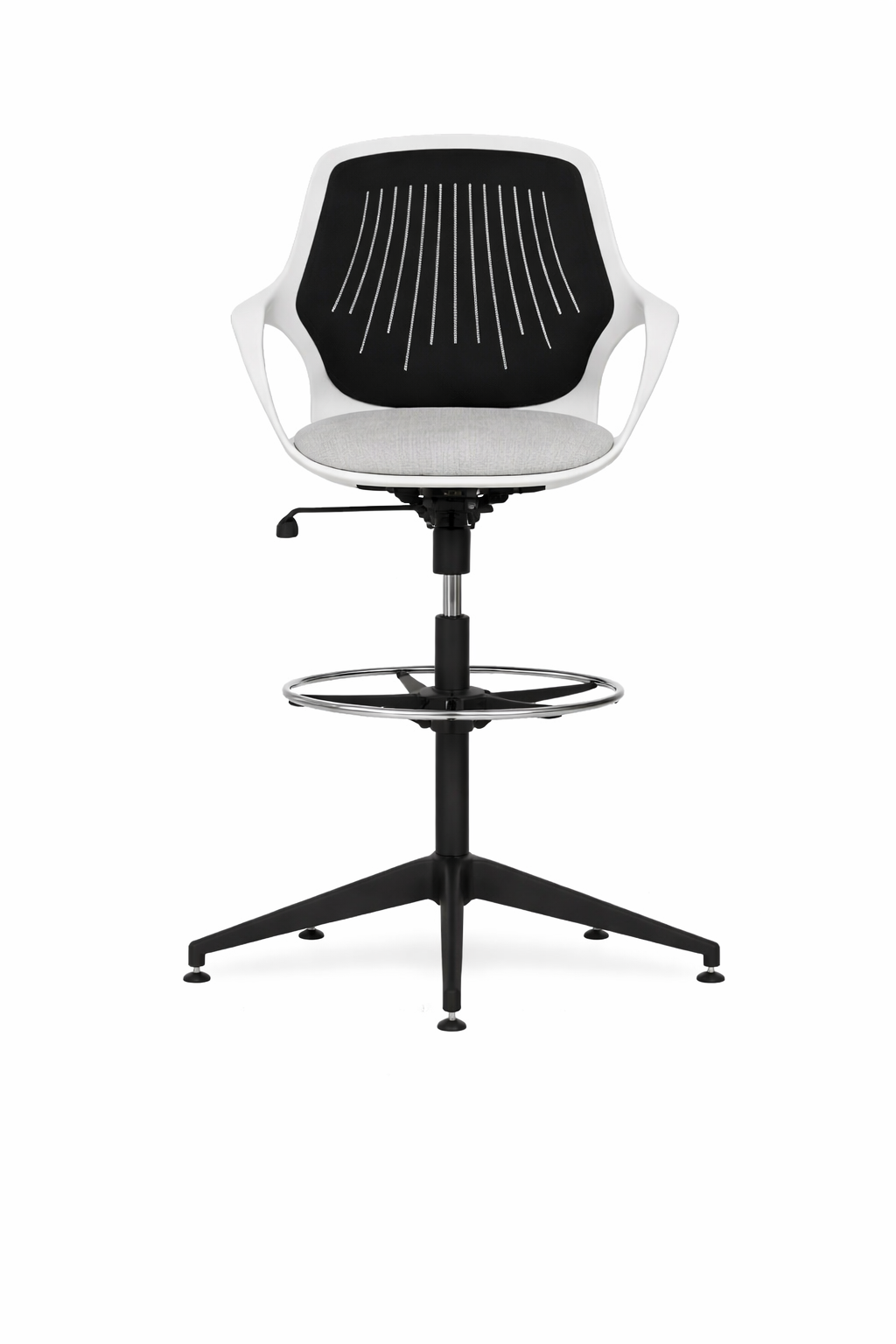 Silla alta Columpus Cajera con respaldo ergonómico y aro apoyapiés, ideal para puestos de trabajo elevados y uso laboral.