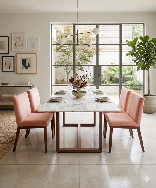 Silla de diseño clásico contemporáneo en tela y estructura de madera maciza para comedor elegante