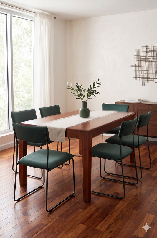 Sillas de comedor tapizadas con estructura de madera, ideales para acompañar mesas de comedor en espacios modernos y elegantes.