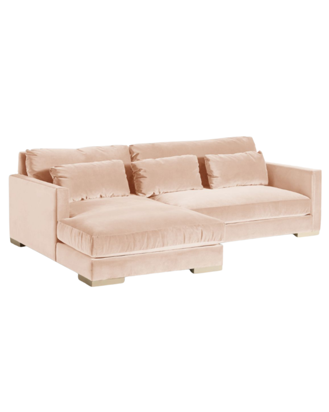 Sillón esquinero en tono durazno suave, con respaldo y apoyabrazos rectos. Toque retro con estilo actual.