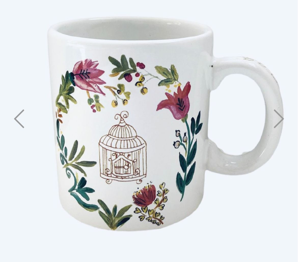 Taza de cerámica Elsata Pajarito – Colores verde, rosa y blanco - 3 cuotas sin interés