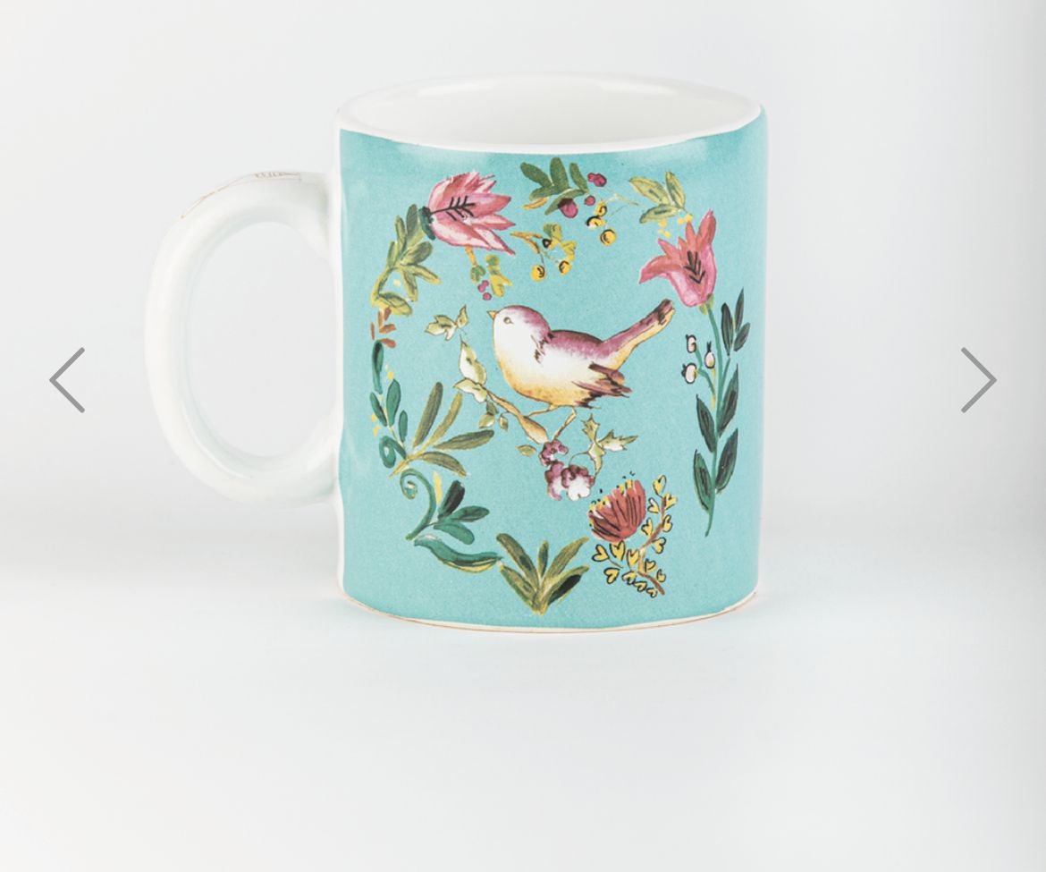 Taza de cerámica Elsata Pajarito – Colores verde, rosa y blanco - 3 cuotas sin interés