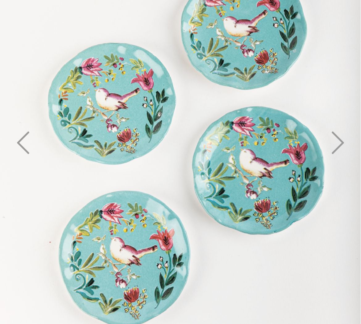 Plato de postre con diseño floral colorido - Set x4 - 3 cuotas sin interés
