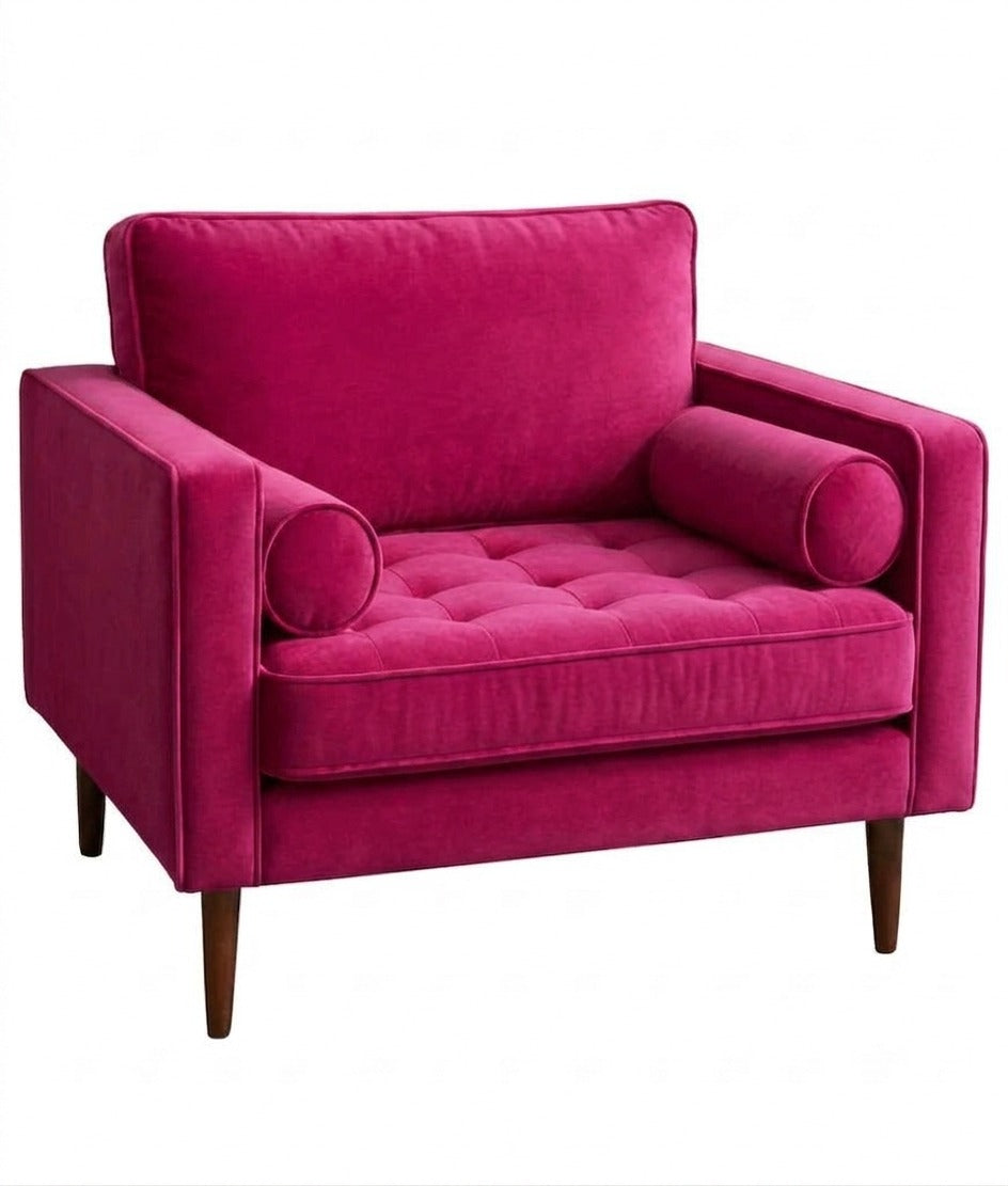 Sillón de un cuerpo Bambú color Chicle en pana antimanchas importada, estructura liviana con patas inclinadas de estilo escandinavo — para quienes buscan un sillón liviano estilo nórdico. Hecho a medida por Tienda de Banquitos.