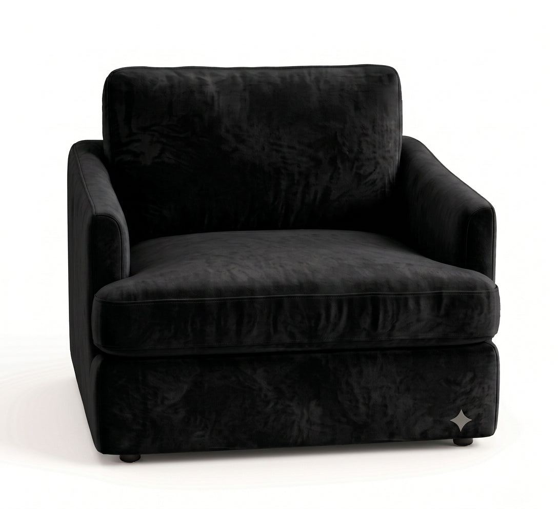 Sillón de un cuerpo Elton color Black en pana antimanchas importada, silueta simple y minimalista — para un living que combine con cualquier estilo sin complicarse. Hecho a medida por Tienda de Banquitos.