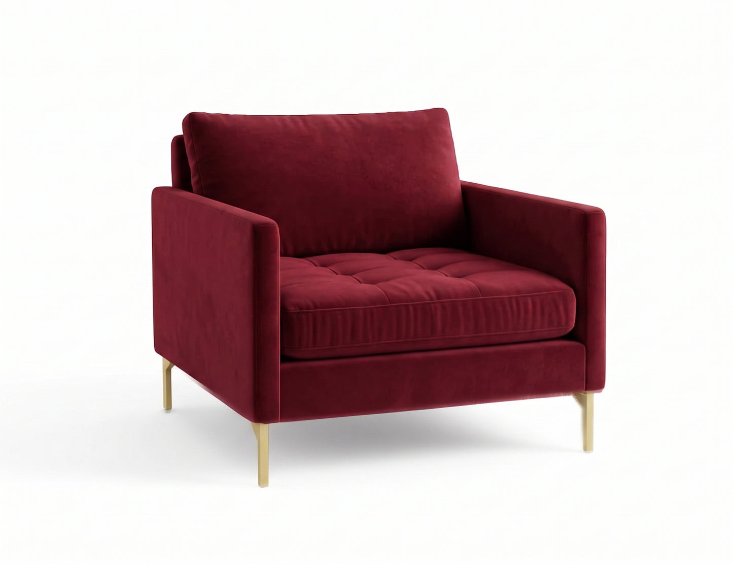 Sillón de un cuerpo Ristretto color Bordo en pana antimanchas importada, detalle textural en el asiento y patas doradas — que le da onda al living. Hecho a medida por Tienda de Banquitos.