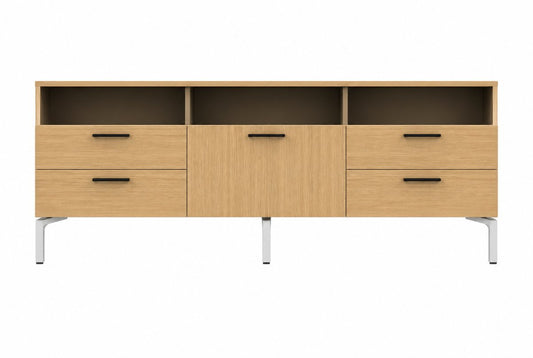 Credenza de Archivos Activos con cajones de madera y nichos abiertos sobre patas
