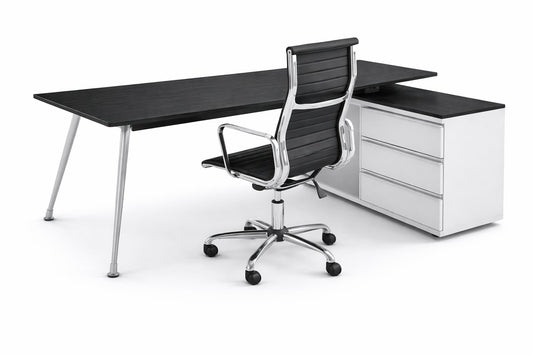 Escritorio con cajonera lateral de Archivos Activos blanca y silla gerencial