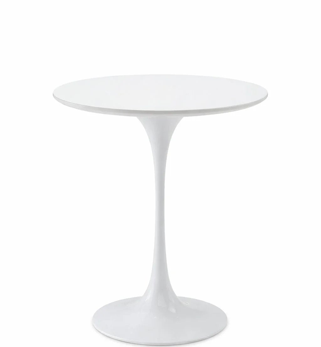 Mesa de arrime Tulip de Archivos Activos redonda y blanca con pie central tipo tulipa