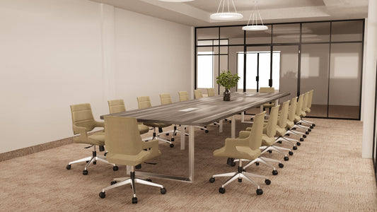 Sala de directorio con mesa de reunión Zen Luxury de Archivos Activos larga y sillas gerenciales