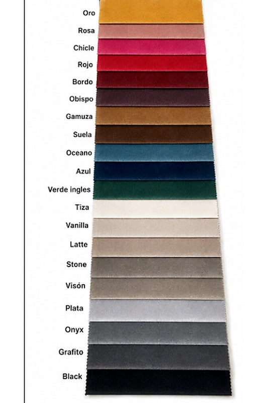 Muestrario de colores disponibles en pana antimanchas importada para el Sillón Minerva