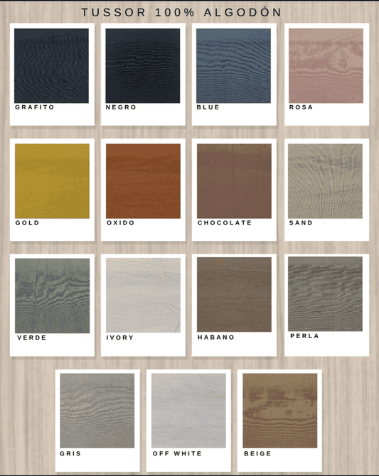 Muestrario de telas y colores disponibles para el sofá Comfy de Tienda de Banquitos