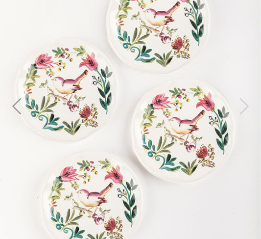Platitos postre estampados - vista de los 4 diseños florales diferentes