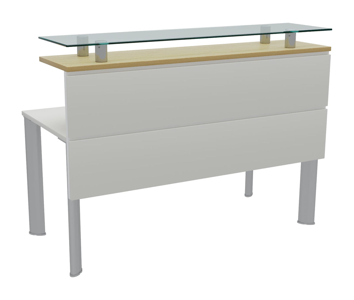 Recepción Equinox de Archivos Activos simple, blanca con plano de madera y vidrio