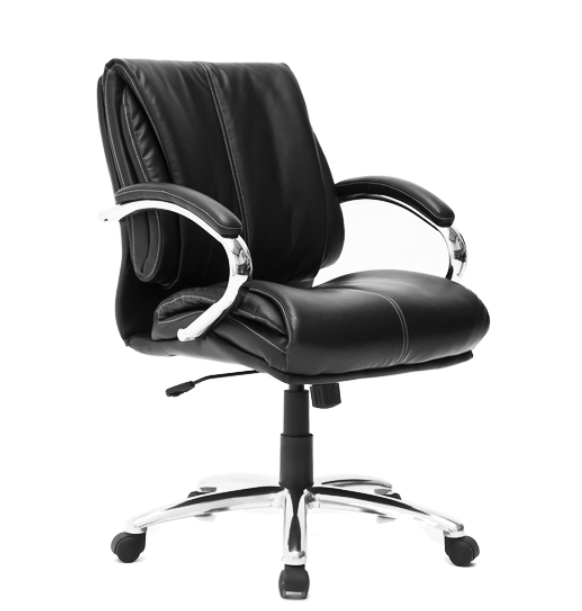 Silla gerencial Soft Medio de Archivos Activos en ecocuero negro, con apoyabrazos cromados acolchados