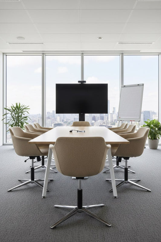 Sillas Lullaby alrededor de una mesa de reuniones, imagen ambientada