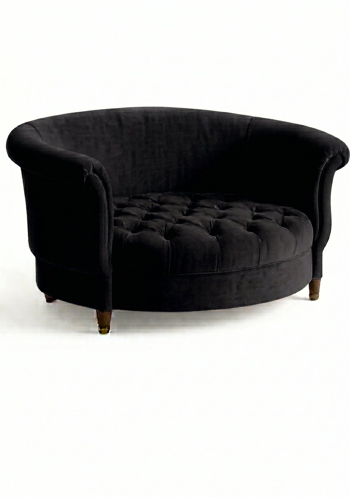 Sillón Brigitte de un cuerpo en pana antimanchas Black, redondo, con asiento capitoné