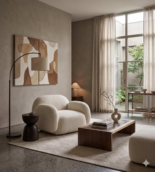 Sillón Cabsha en ambiente de living moderno, sillón de diseño para living - Tienda de Banquitos