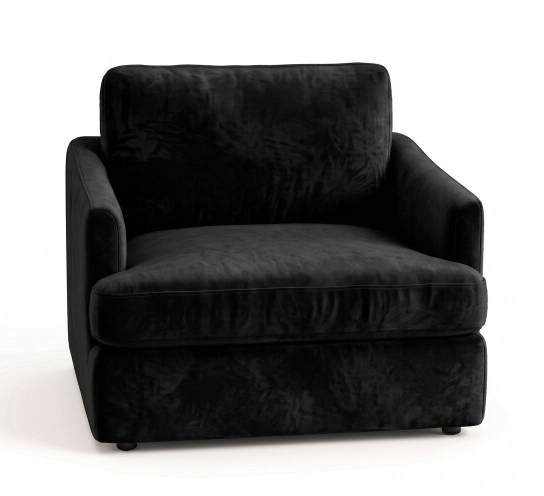 Sillón de un cuerpo Elton color Black en pana antimanchas importada, silueta simple y minimalista