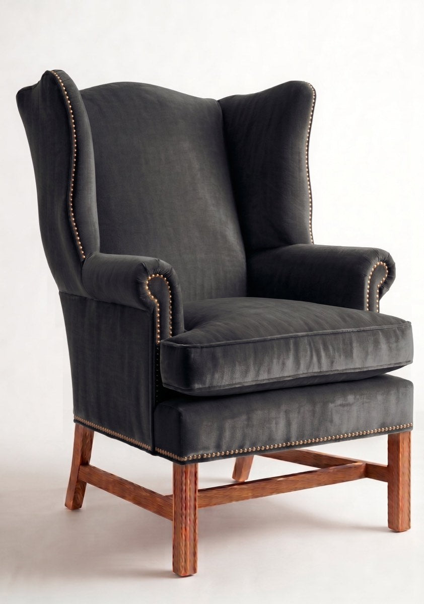 Sillón Flower de un cuerpo en pana antimanchas Grafito, bergère de respaldo alto