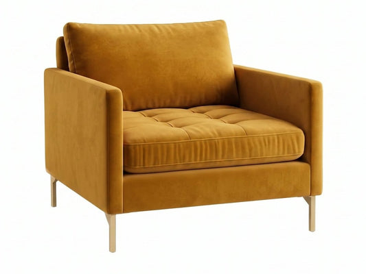 Sillón de un cuerpo Ristretto color Oro en pana antimanchas importada, detalle textural en el asiento y patas doradas