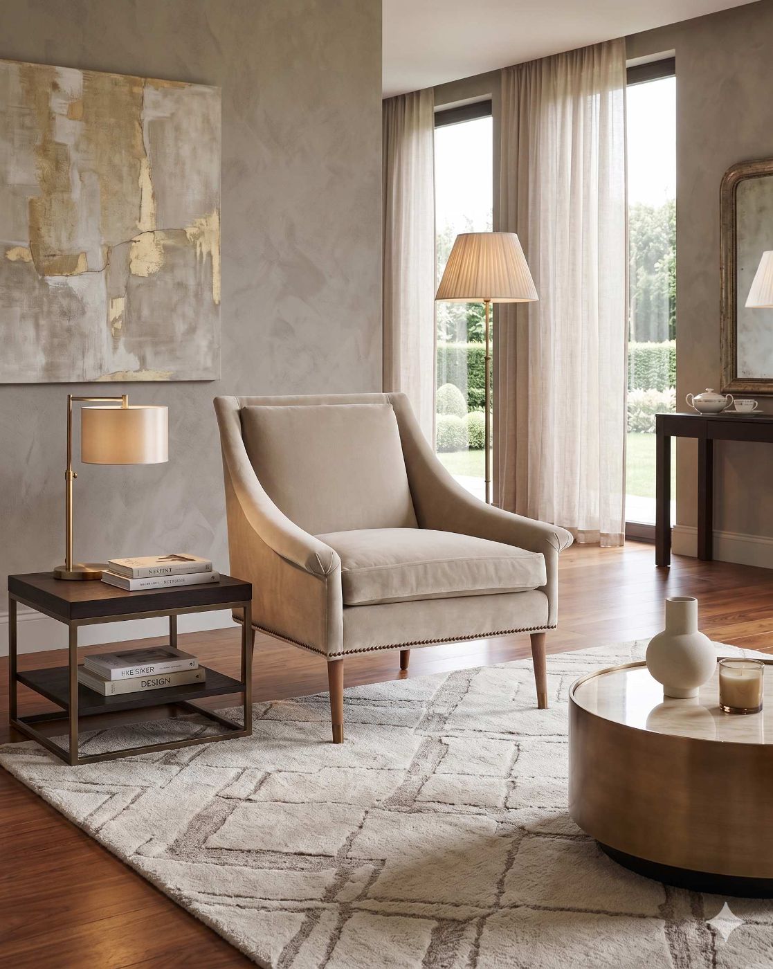 Sillón individual Bélgica tapizado en beige claro, vista de frente – Tienda de Banquitos