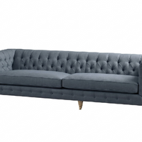 Sofá Chesterfield de 2 o 3 cuerpos gris azulado, con capitoné artesanal y brazos enrollados - Tienda de Banquitos