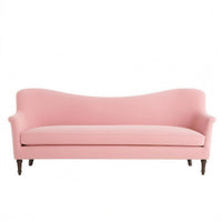 Sofá Flower tapizado en color rosa, respaldo curvo - Tienda de Banquitos