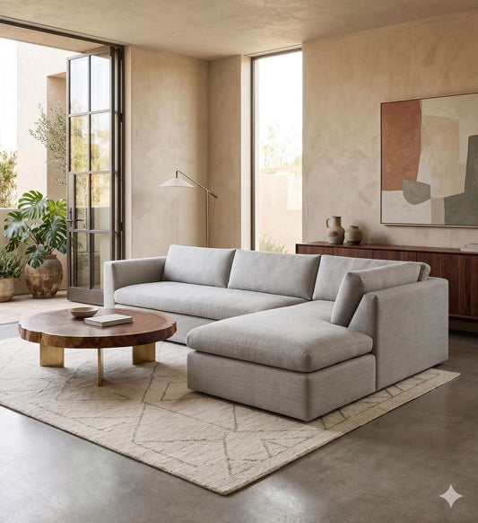 Sillón esquinero Cúrcuma – sofá en L colorido tapizado a medida | Tienda de Banquitos