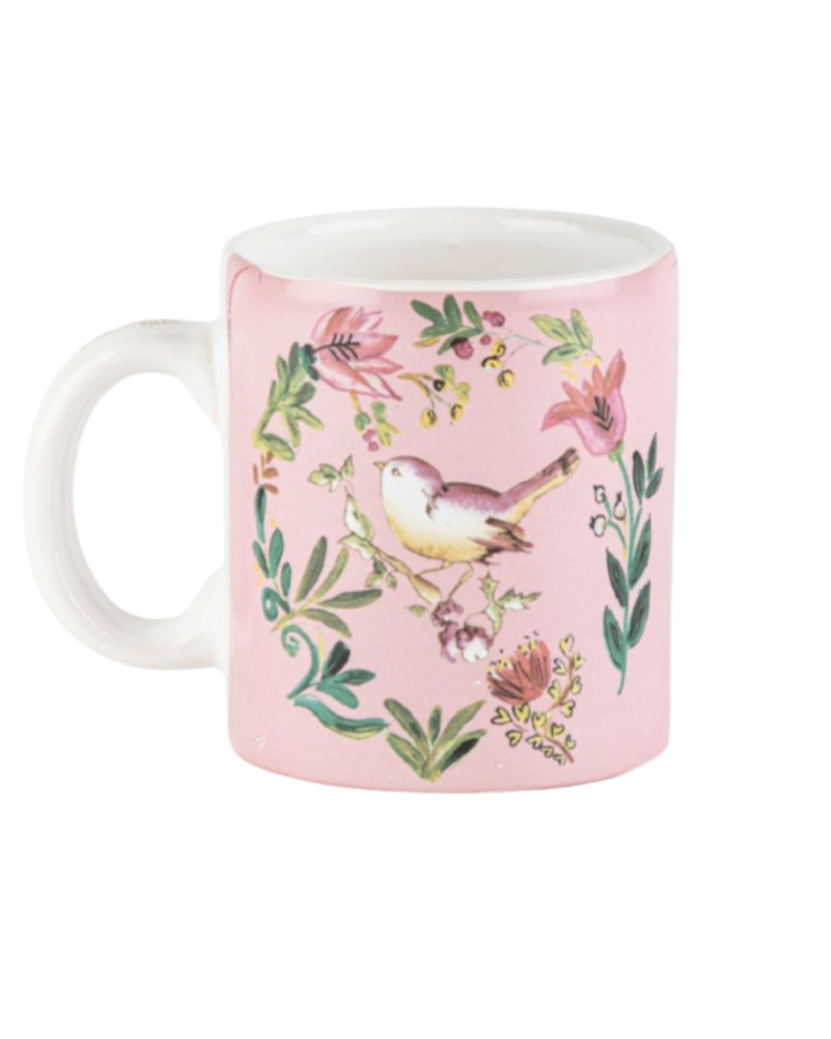 Taza cerámica Elsata Pajarito – verde, rosa y blanco diseño exclusivo