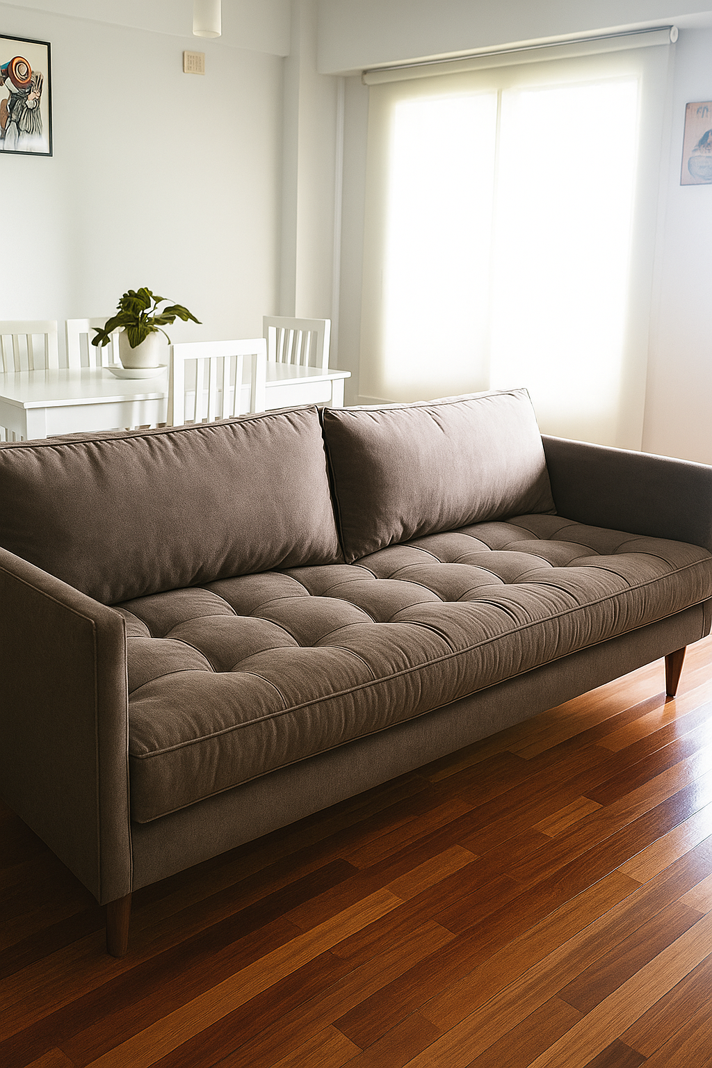 Sillón individual moderno Ristretto tapizado a medida en un living real de Tienda de Banquitos en Buenos Aires