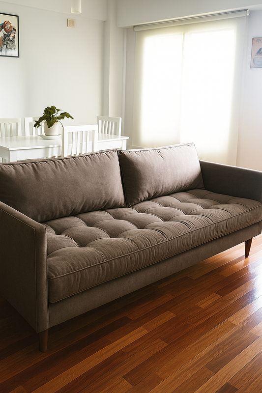 Sillón individual moderno Ristretto tapizado a medida en un living real de Tienda de Banquitos en Buenos Aires