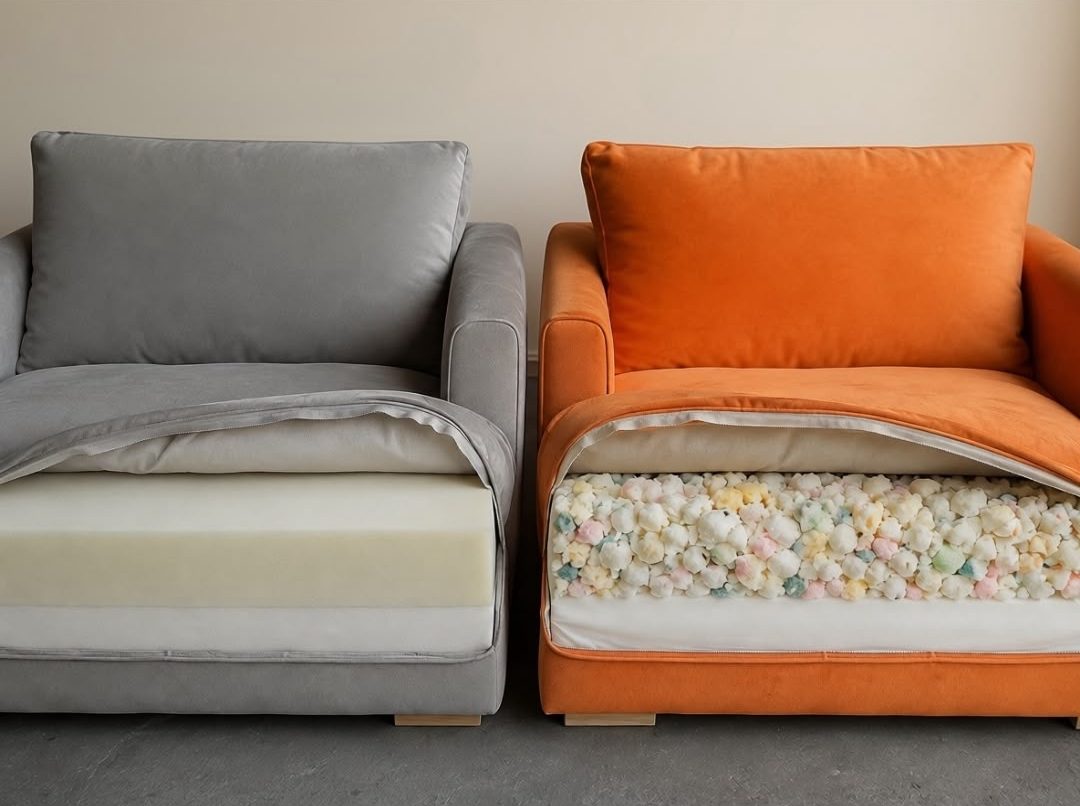 Comparación de dos sillones abiertos: placa soft de alta densidad vs copos de espuma sueltos