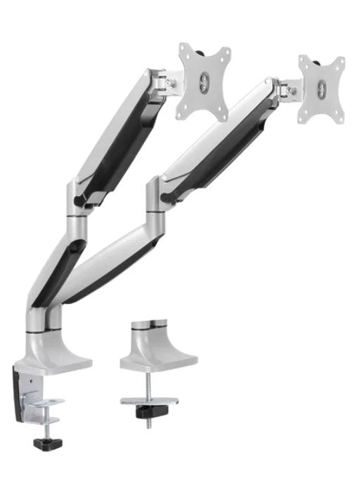 Soporte porta monitor doble de Archivos Activos plateado, con brazos a gas
