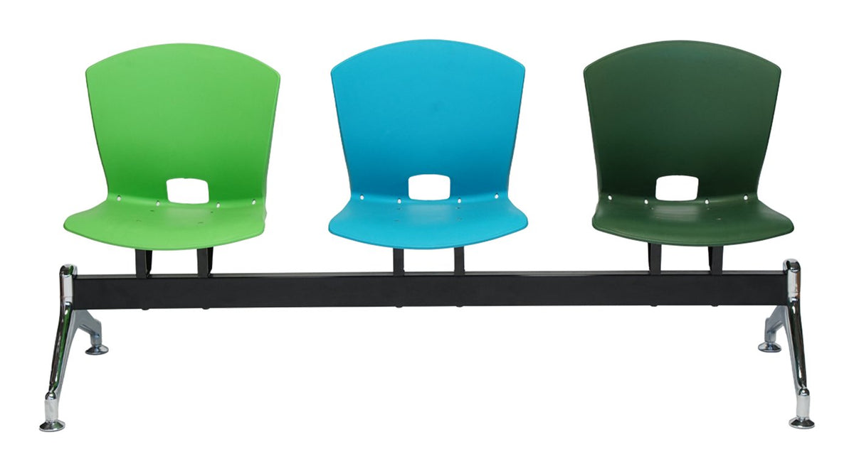 Sillas tándem Oregon de Archivos Activos de 3 asientos en verde, celeste y verde oscuro: sillas tándem para sala de espera en TDB