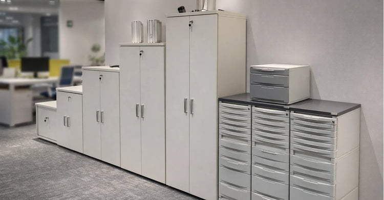 Oficina con bibliotecas cerradas y archiveros modulares de Archivos Activos