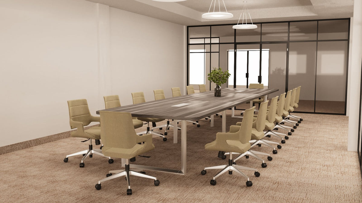 Sala de directorio con mesa de reunión Zen Luxury de Archivos Activos y sillas gerenciales claras