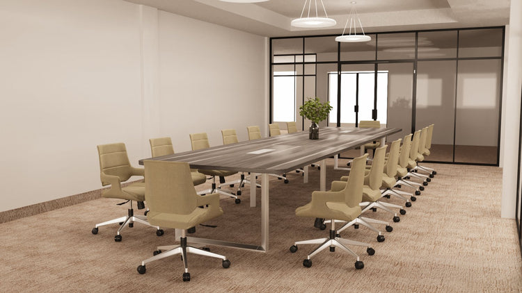 Sala de directorio con mesa de reunión Zen Luxury de Archivos Activos y sillas gerenciales claras