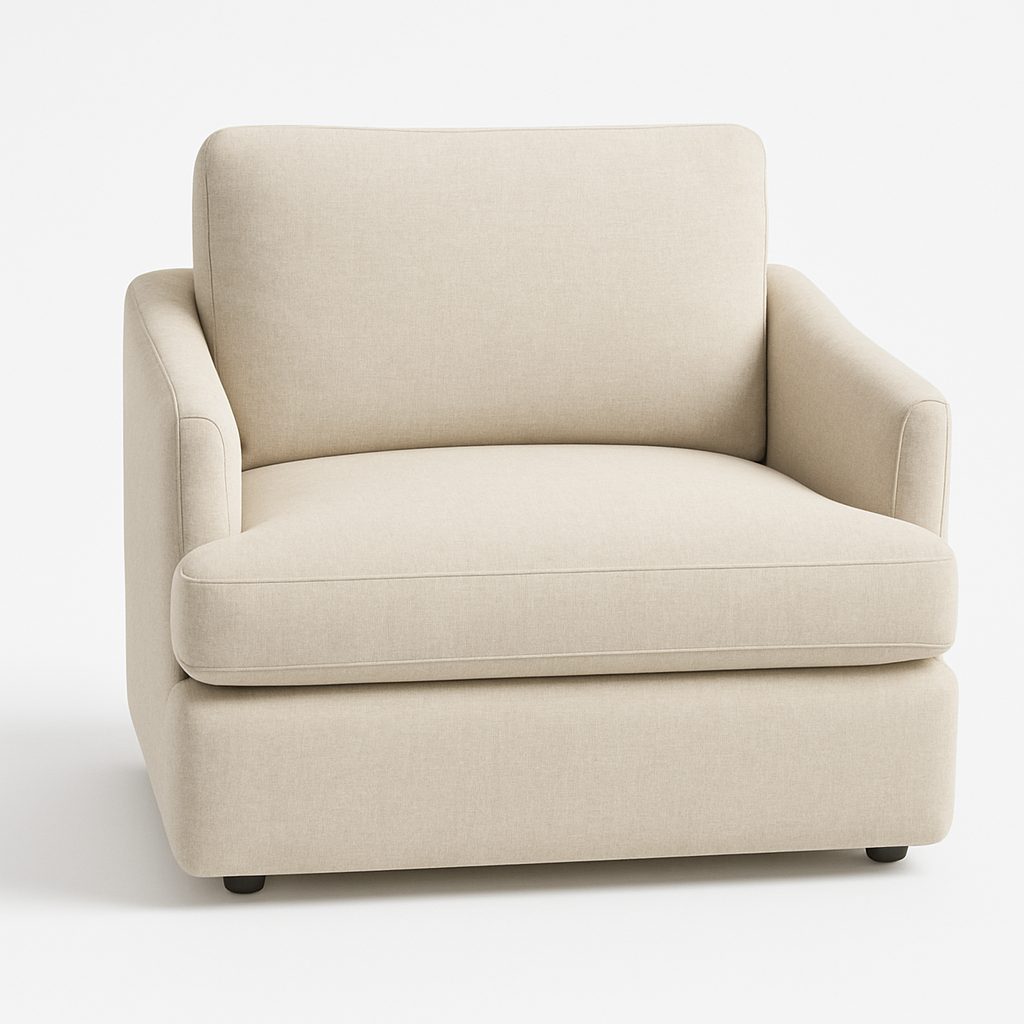 Sillón Charlie de Archivos Activos tapizado en beige, soft seating para recepciones y salas de espera