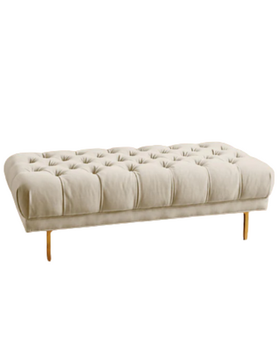 Banqueta larga estilo capitoné. Sofisticada y elegante, ideal para dormitorios, pasillos o espacios de lectura.