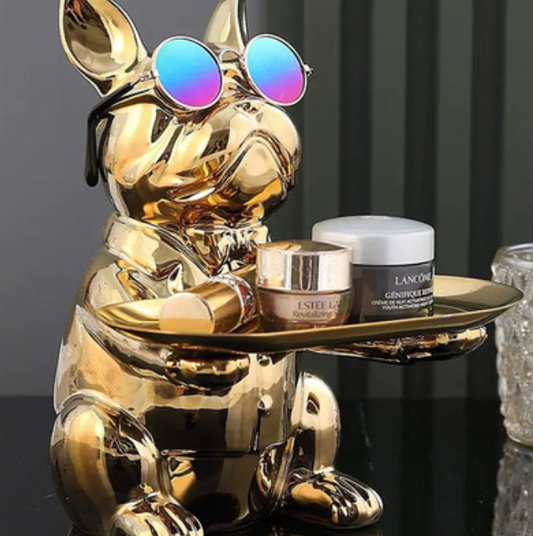Bandeja Decorativa Bulldog Dorado – “Urban Glam” - 3 cuotas sin interes