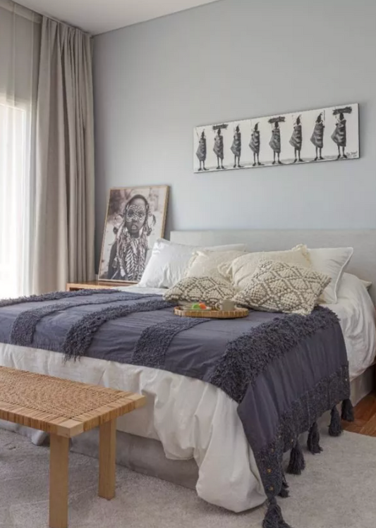 Manta Handira Big Azul oscuro | Diseño elegante con pompones